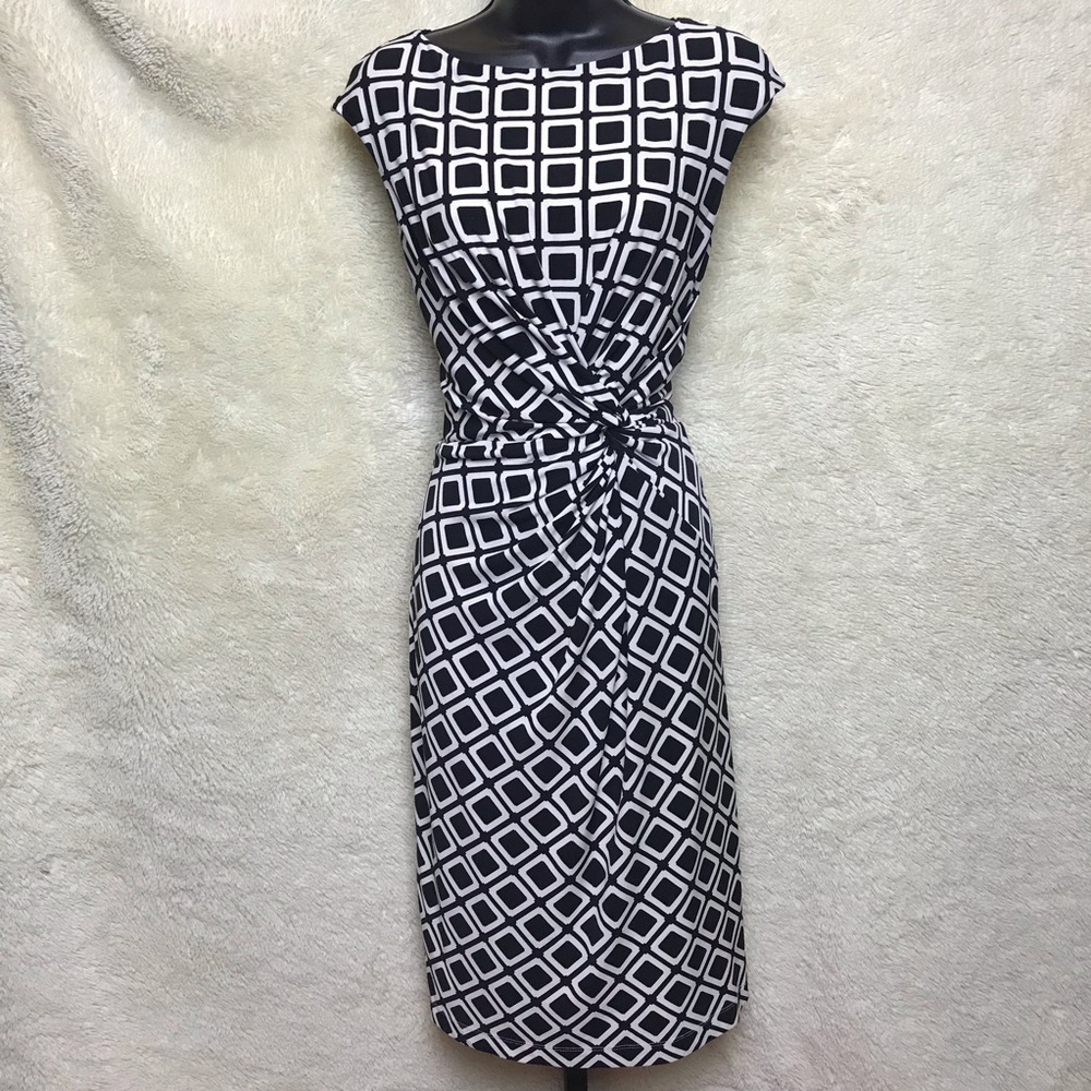 LAUREN RALPH LAUREN BLACK-WHITE GEOTWIST SHEATH